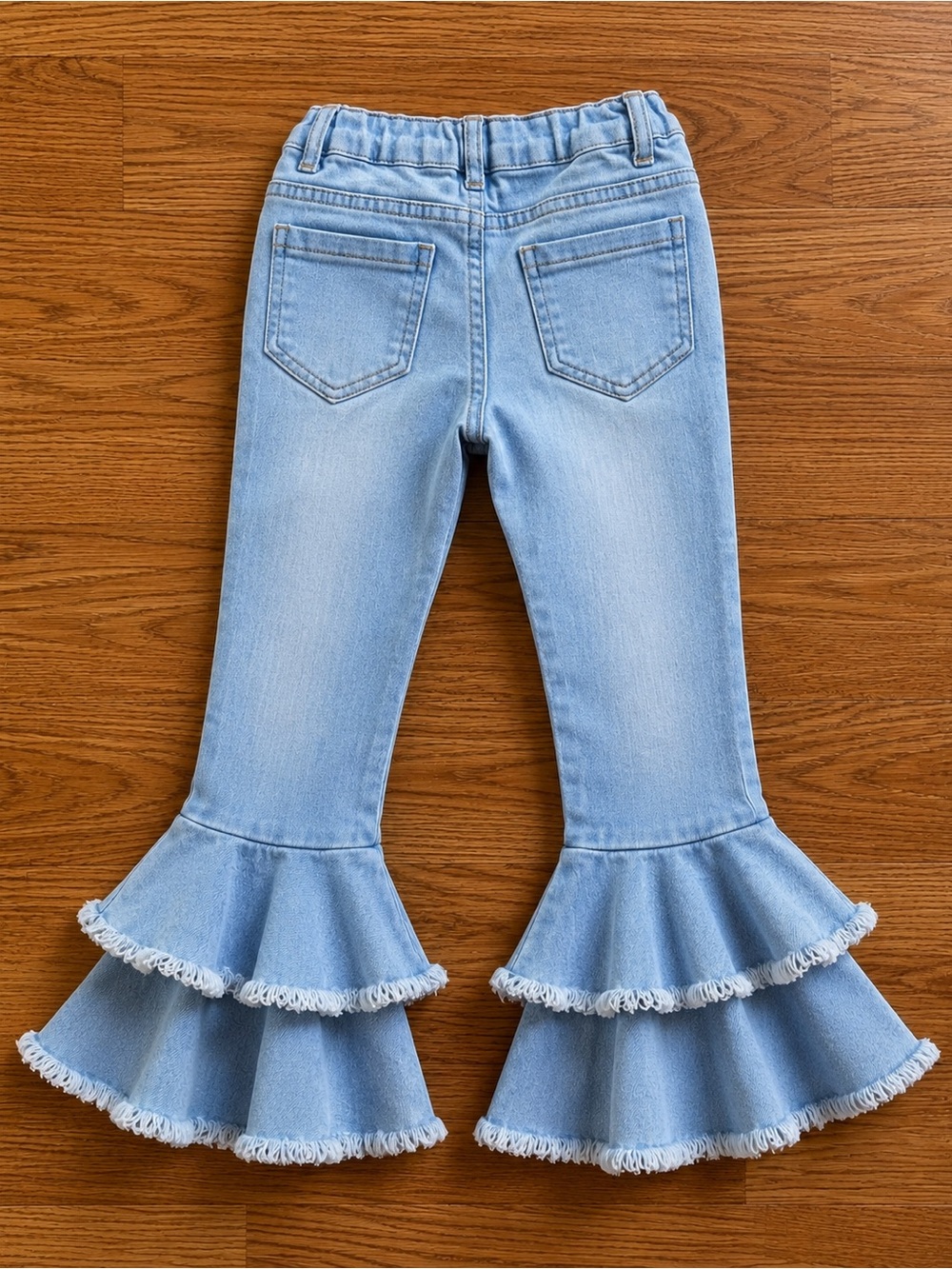 Light Blue Tiered Ruffle Flare Jeans for Kids